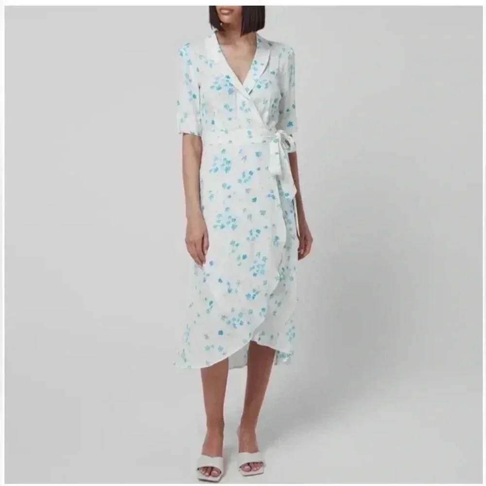 NWT Ganni Printed Crepe Wrap Dress Size 0